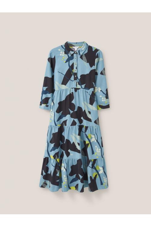 White Stuff Maya Tiered Shirt Dress in TEAL MLT