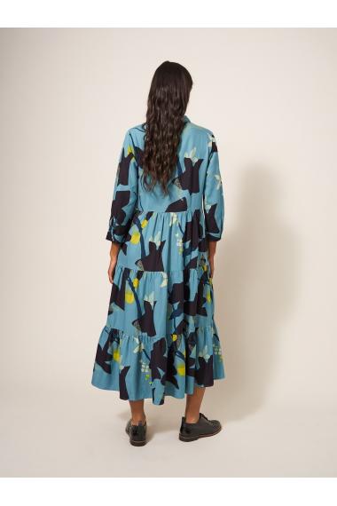 White Stuff Maya Tiered Shirt Dress in TEAL MLT