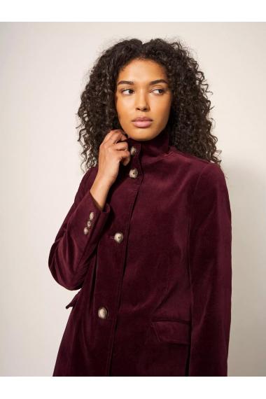 White Stuff Karla Velvet Coat in DK PLUM