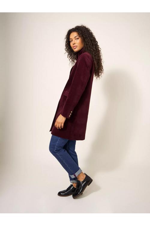 White Stuff Karla Velvet Coat in DK PLUM