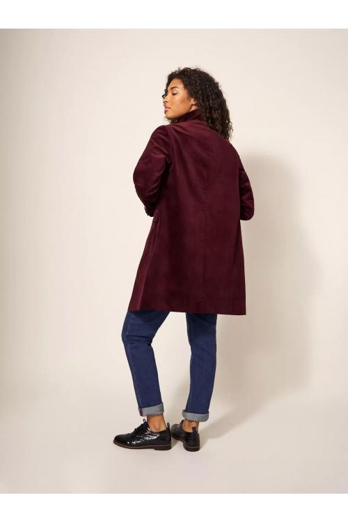 White Stuff Karla Velvet Coat in DK PLUM