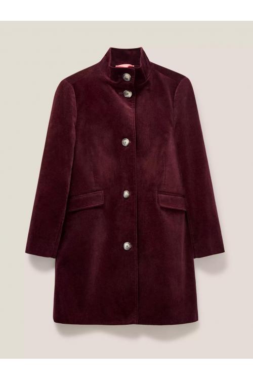 White Stuff Karla Velvet Coat in DK PLUM