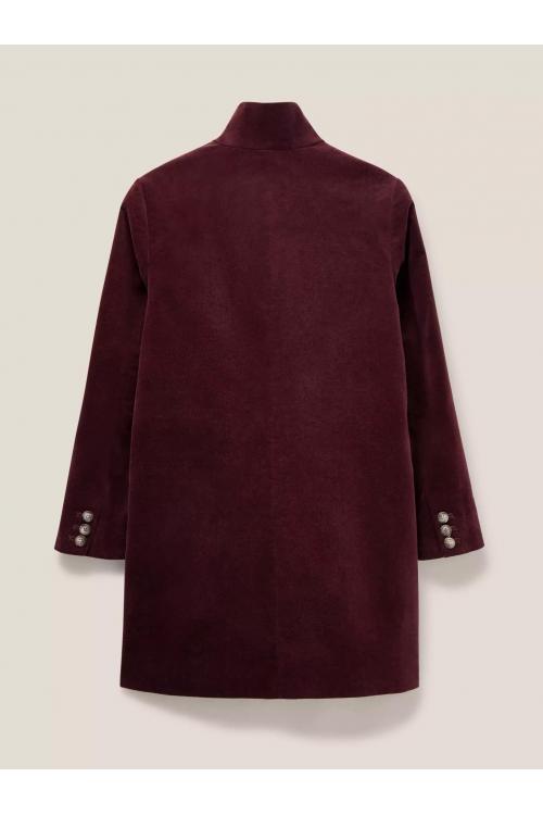 White Stuff Karla Velvet Coat in DK PLUM