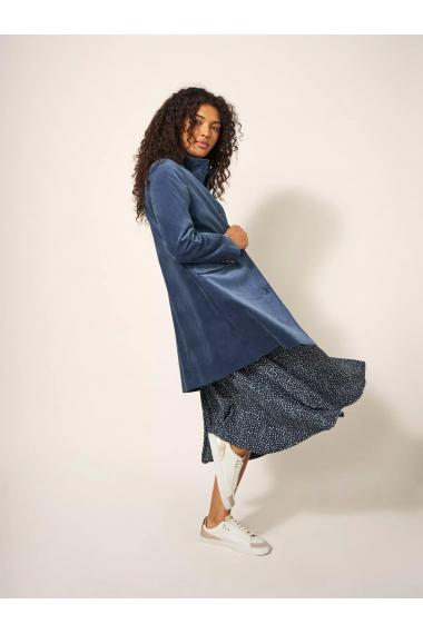 White Stuff Karla Velvet Coat in DUS BLUE