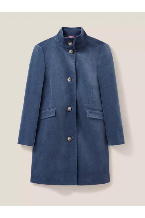 White Stuff Karla Velvet Coat in DUS BLUE