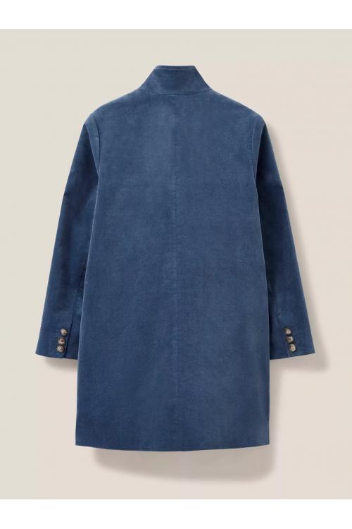 White Stuff Karla Velvet Coat in DUS BLUE