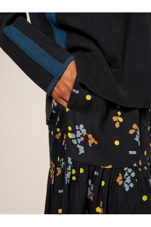 White Stuff Jamima Eco Vero Midi Skirt in BLK MLT