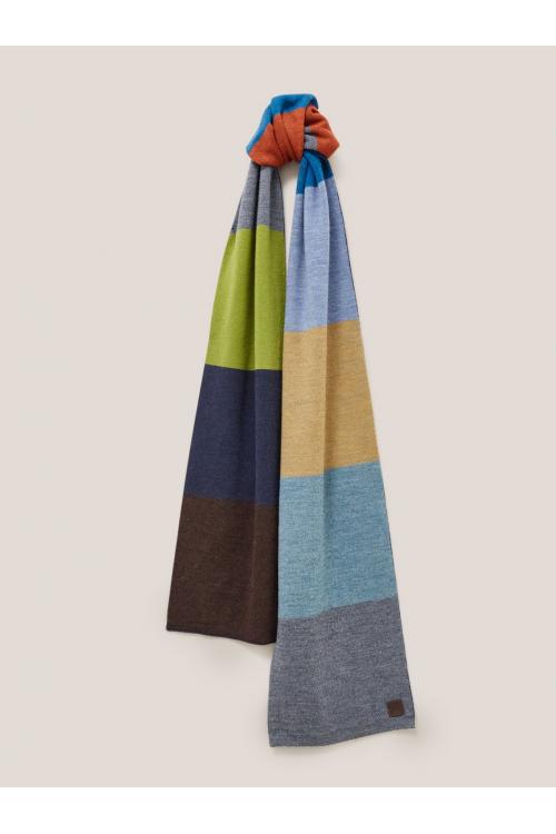 White Stuff Raphael Stripe Merino Scarf in NAVY MULTI