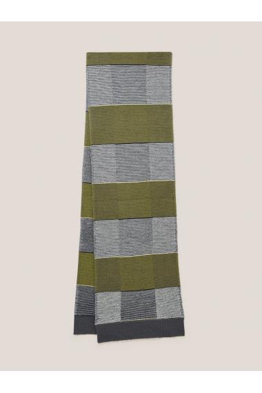 White Stuff Knitted Check Merino Scarf in GREY MLT