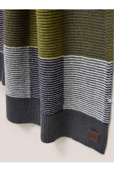 White Stuff Knitted Check Merino Scarf in GREY MLT