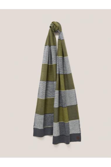 White Stuff Knitted Check Merino Scarf in GREY MLT