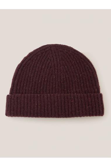 White Stuff Wool Ribbed Beanie in DK PLUM