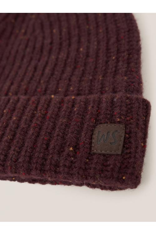 White Stuff Wool Ribbed Beanie in DK PLUM