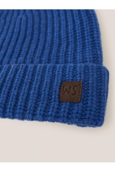 White Stuff Wool Ribbed Beanie in MID BLUE