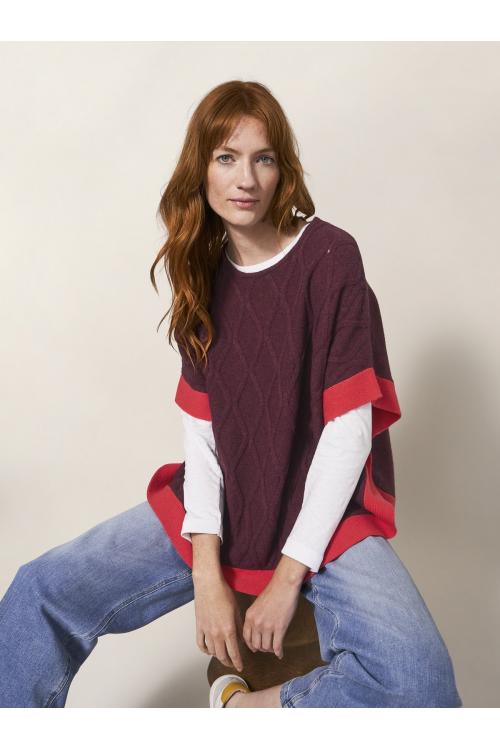 White Stuff Fern Knitted Poncho in MID PLUM