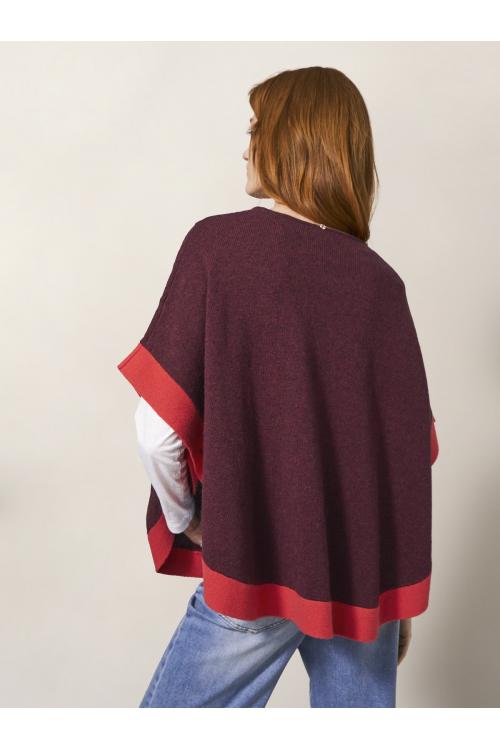 White Stuff Fern Knitted Poncho in MID PLUM