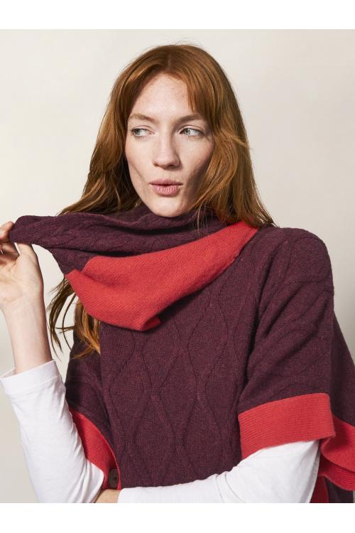 White Stuff Fern Knitted Poncho in MID PLUM