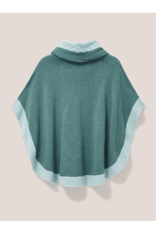 White Stuff Fern Knitted Poncho in MID TEAL