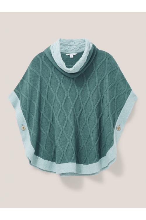 White Stuff Fern Knitted Poncho in MID TEAL