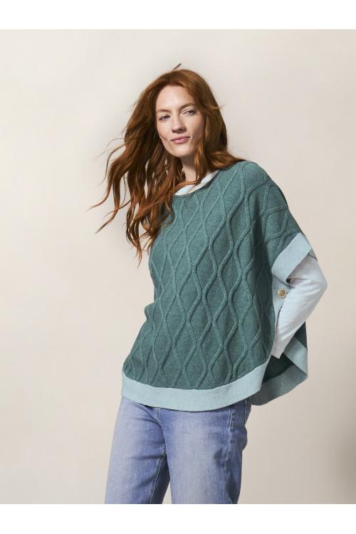 White Stuff Fern Knitted Poncho in MID TEAL