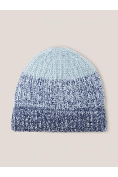 White Stuff Knitted Ombre Beanie in MID BLUE