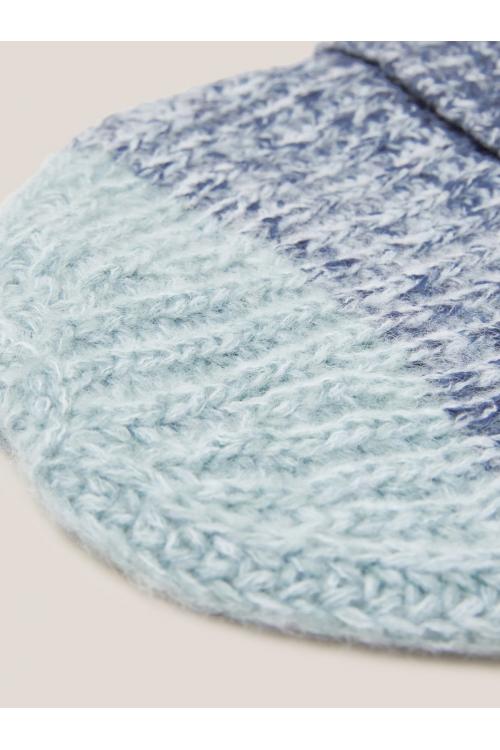 White Stuff Knitted Ombre Beanie in MID BLUE