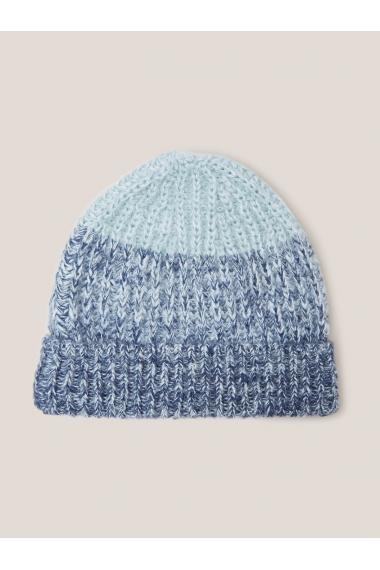 White Stuff Knitted Ombre Beanie in MID BLUE