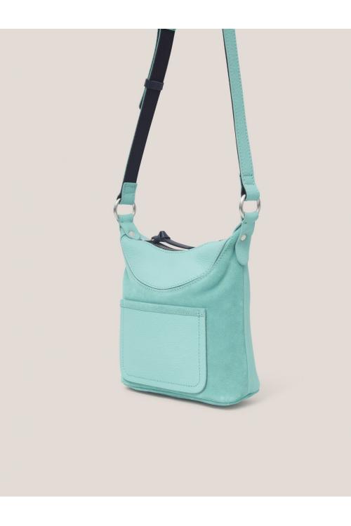 White Stuff Mini Fleur Suede Crossbody in BRT TEAL