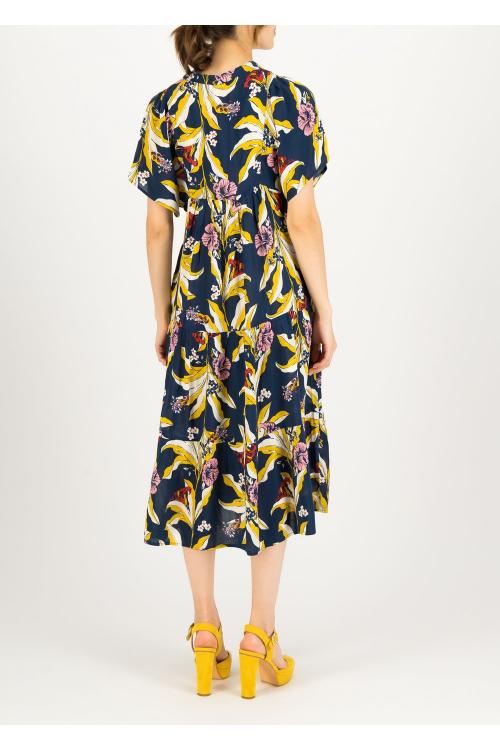 Blutsgeschwister Midi-Kleid Saint Tropen in fleurs d'hibiscus