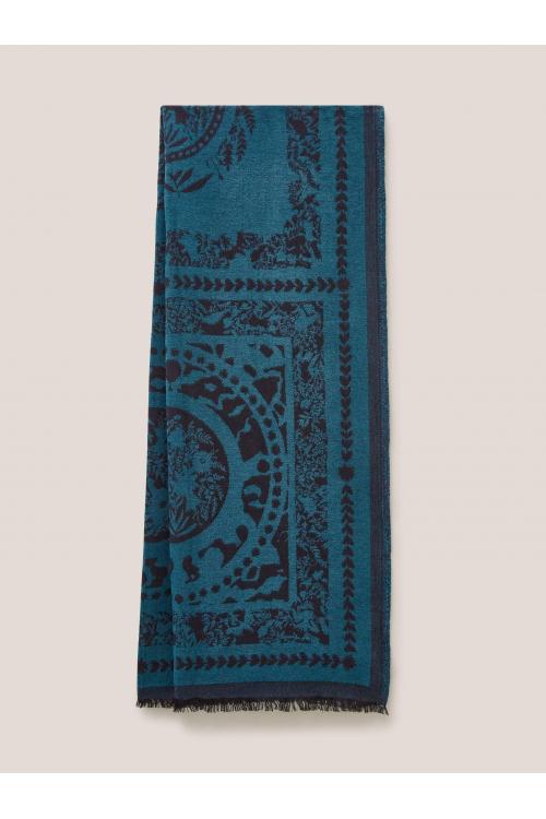 White Stuff Floral Tile Print Scarf 439904 in BLUE MULTI