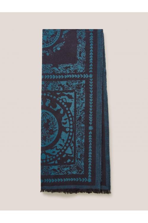 White Stuff Floral Tile Print Scarf 439904 in BLUE MULTI