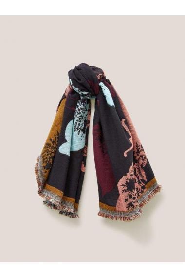 White Stuff Jacquard Animal Square Scarf 439906 in BLACK MULTI