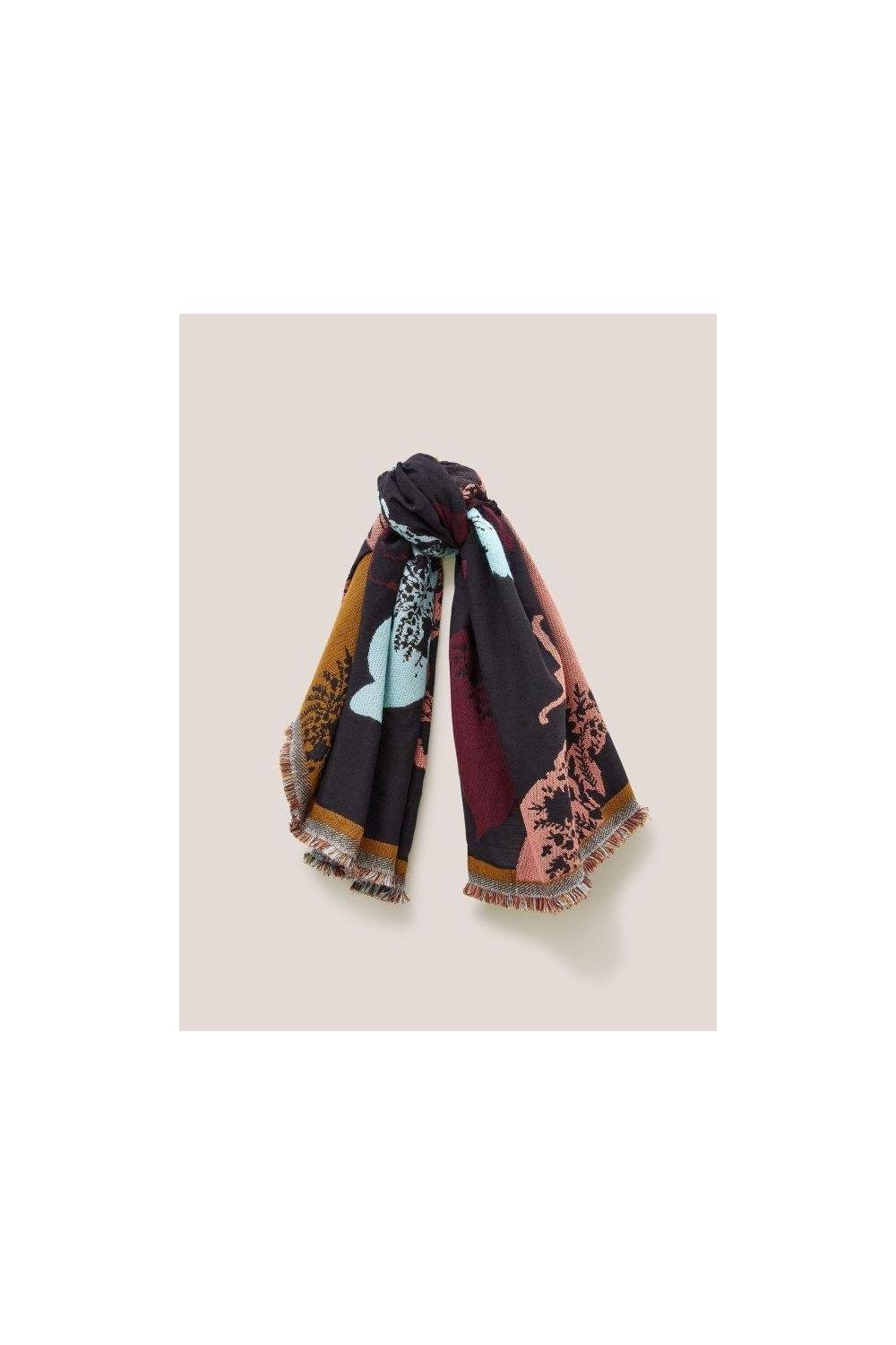 White Stuff Jacquard Animal Square Scarf 439906 in BLACK MULTI