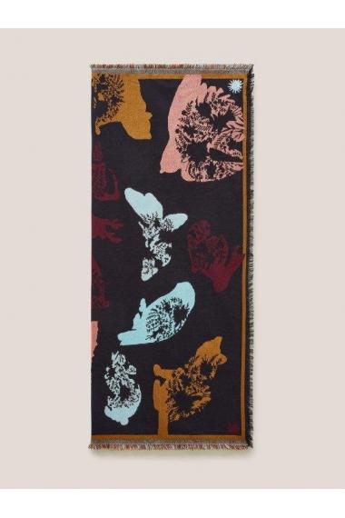 White Stuff Jacquard Animal Square Scarf 439906 in BLACK MULTI