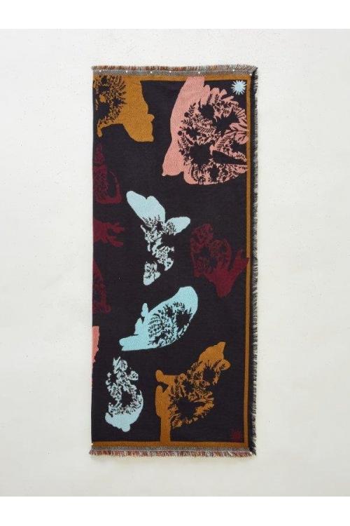 White Stuff Jacquard Animal Square Scarf 439906 in BLACK MULTI