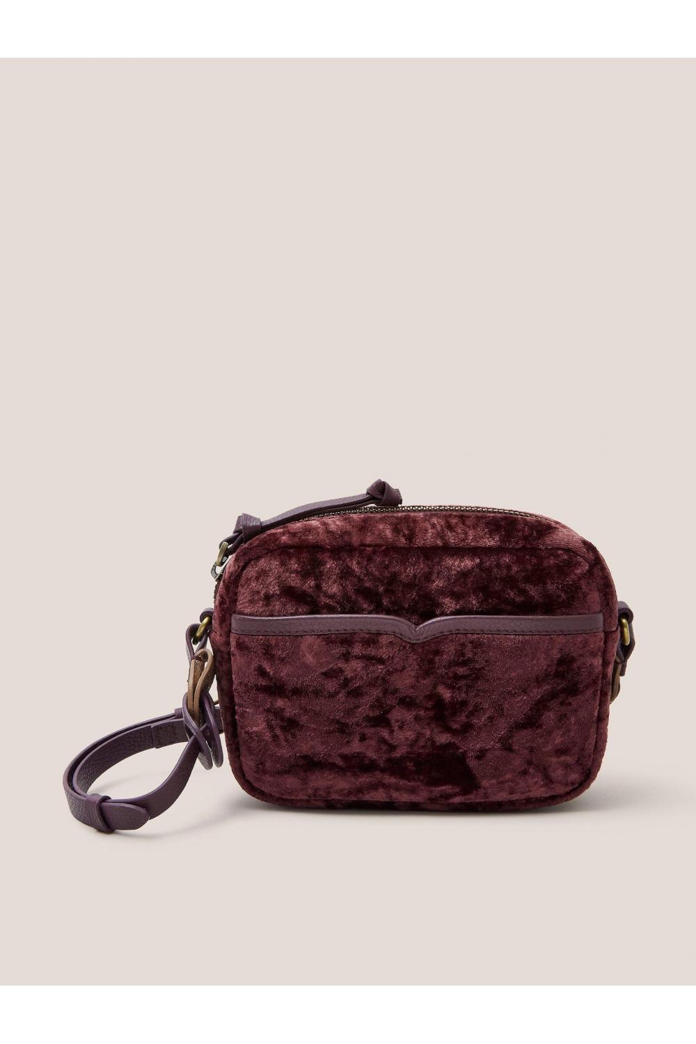 White Stuff Lexi Velvet Mini Camera bag 439919 in DARK PLUM