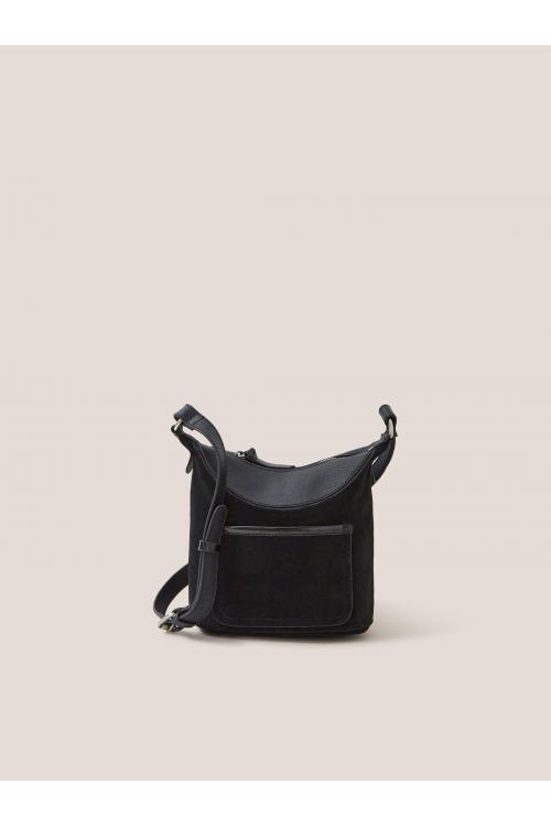 White Stuff Mini Fleur Leather Crossbody 439945 in PURE BLACK