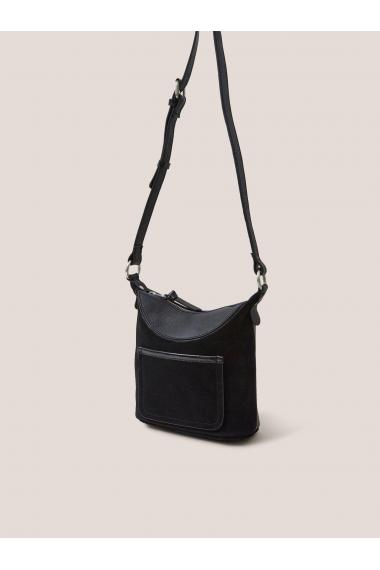 White Stuff Mini Fleur Leather Crossbody 439945 in PURE BLACK