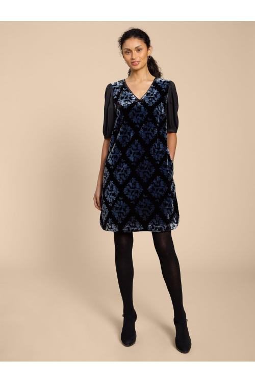 White Stuff Cleo Velvet Mix Dress 439819 in Teal