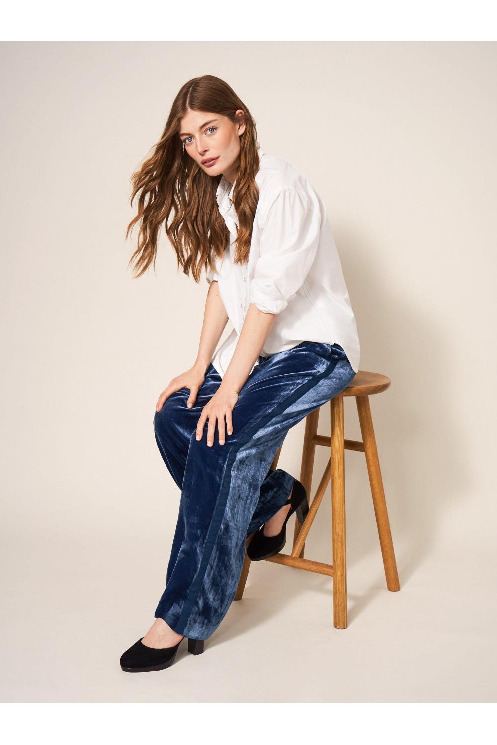 White Stuff Jenny Velvet Wide Leg Trouser 439825 in Blue