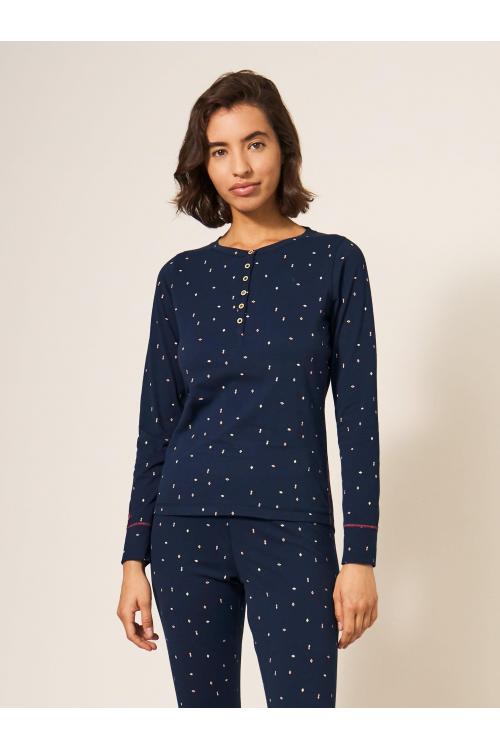 White Stuff Geo Printed Henley PJ Top 439710 in NAVY MULTI