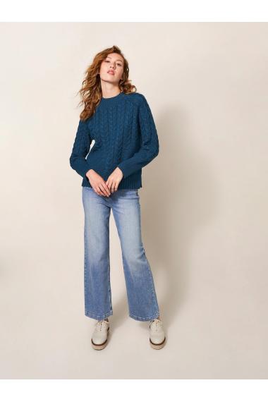 White Stuff CABLE YOKE JUMPER 439871 in MID BLUE