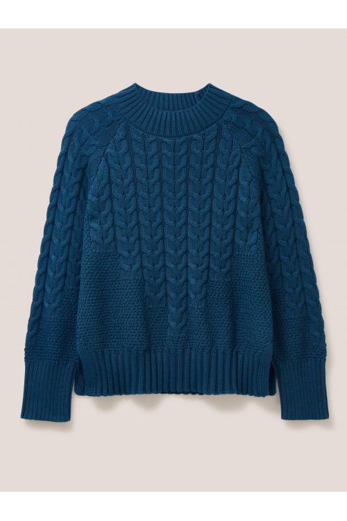 White Stuff CABLE YOKE JUMPER 439871 in MID BLUE