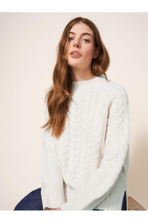 White Stuff CABLE YOKE JUMPER 439871 in PALE IVORY