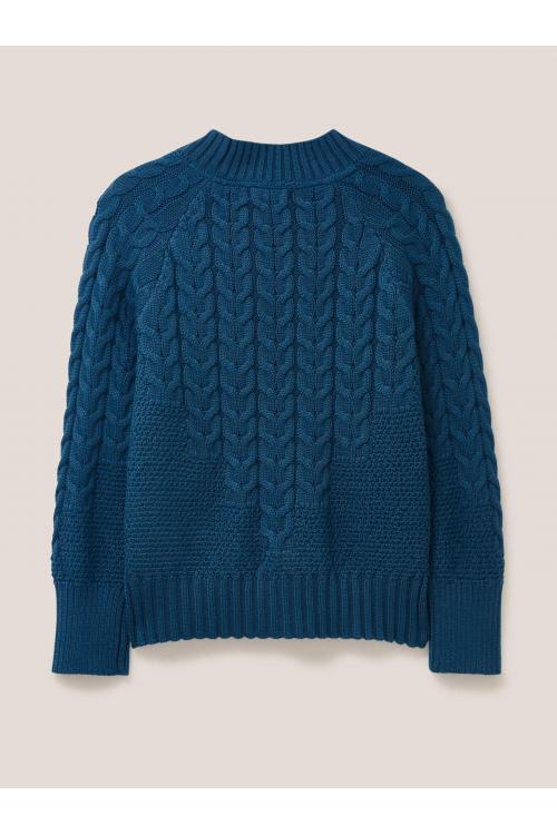 White Stuff CABLE YOKE JUMPER 439871 in MID BLUE