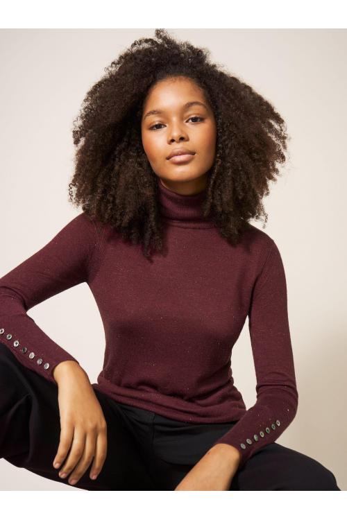 White Stuff SPARKLE ROLL NECK JUMPER 439893 in DARK PLUM