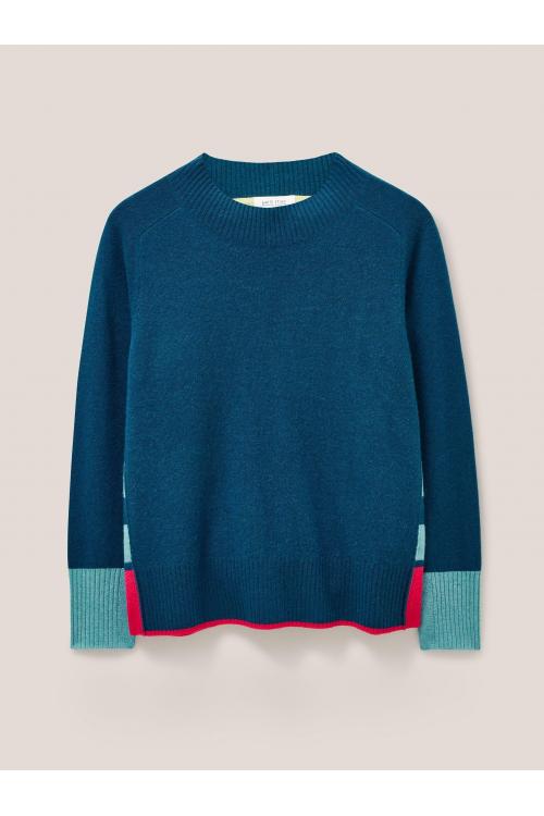 White Stuff CORA CREW NECK CASHMERE JUMPER 439899 in NAVY MULTI