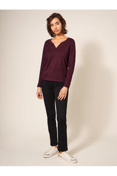 White Stuff NELLY LS SPARKLE TEE 439980 in DARK PLUM