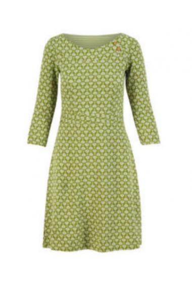 Blutsgeschwister Midi-Kleid Mod a Hula Button in vintage green flower tapestry