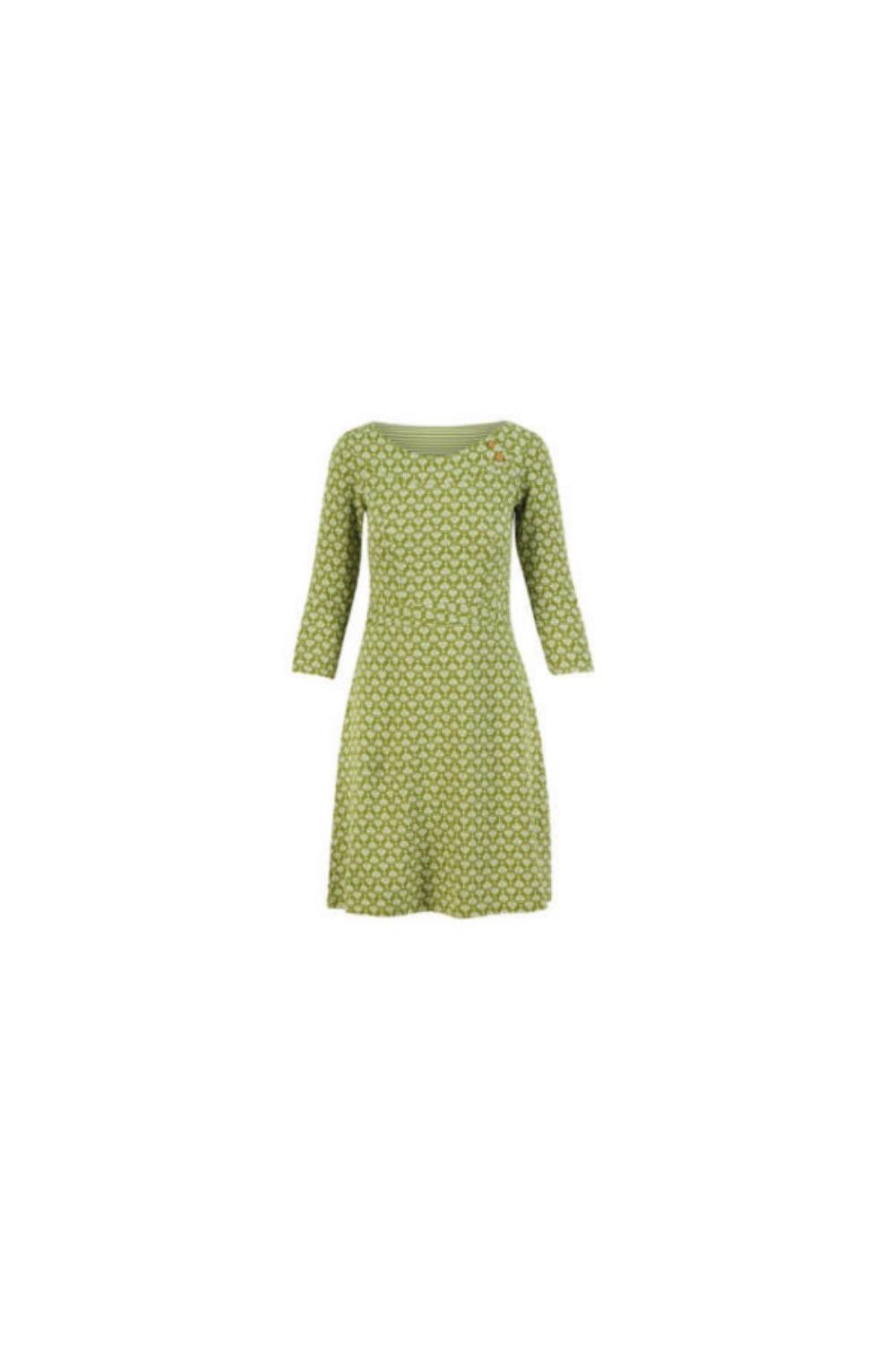 Blutsgeschwister Midi-Kleid Mod a Hula Button in vintage green flower tapestry